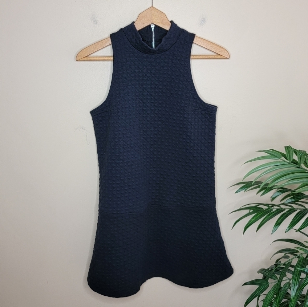 Abercrombie and Fitch Black Quilted Mockneck Drop Waist Mini Dress Size Small